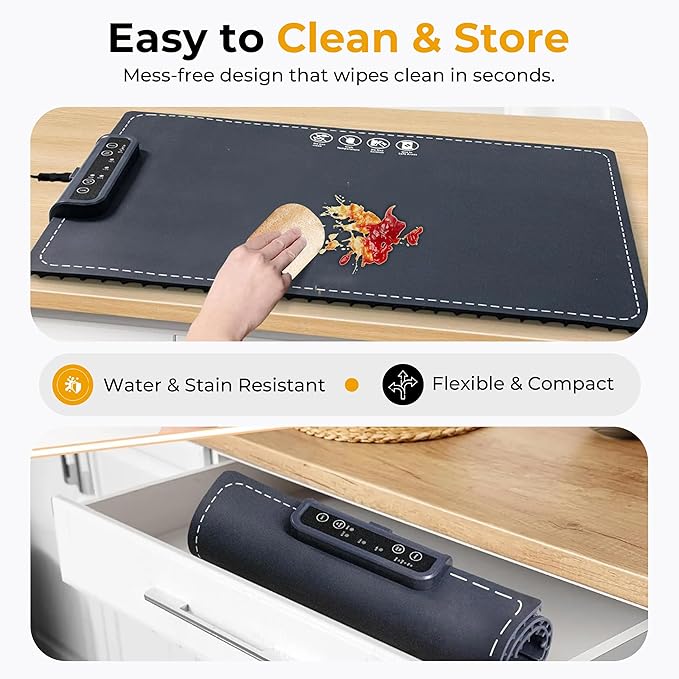 BRINZOS Electric Food Warming Mat | Premium Temperature-Controlled Food Warmer | 3 Heat Levels | Keep Meals Warm for Longer | Sleek & Portable Kitchen Serving Warmer