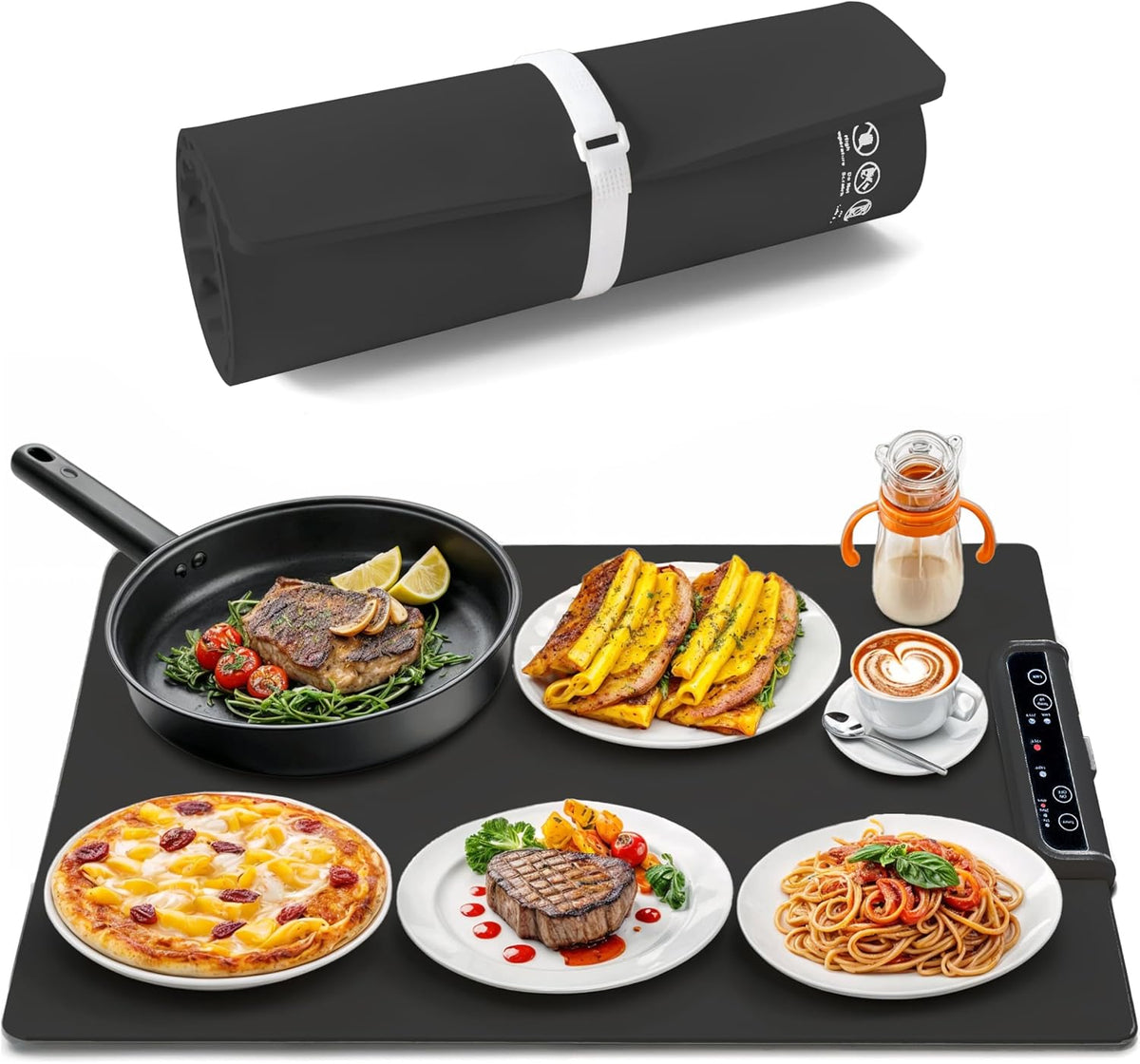 BRINZOS Electric Food Warming Mat | Premium Temperature-Controlled Food Warmer | 3 Heat Levels | Keep Meals Warm for Longer | Sleek & Portable Kitchen Serving Warmer